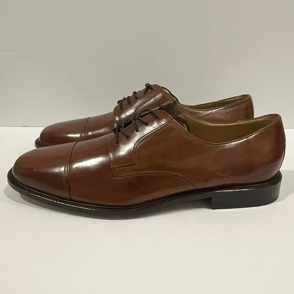 J Murphy Johnston & Murphy Mens Brown Leather Cap Toe Derby Shoes 14 M